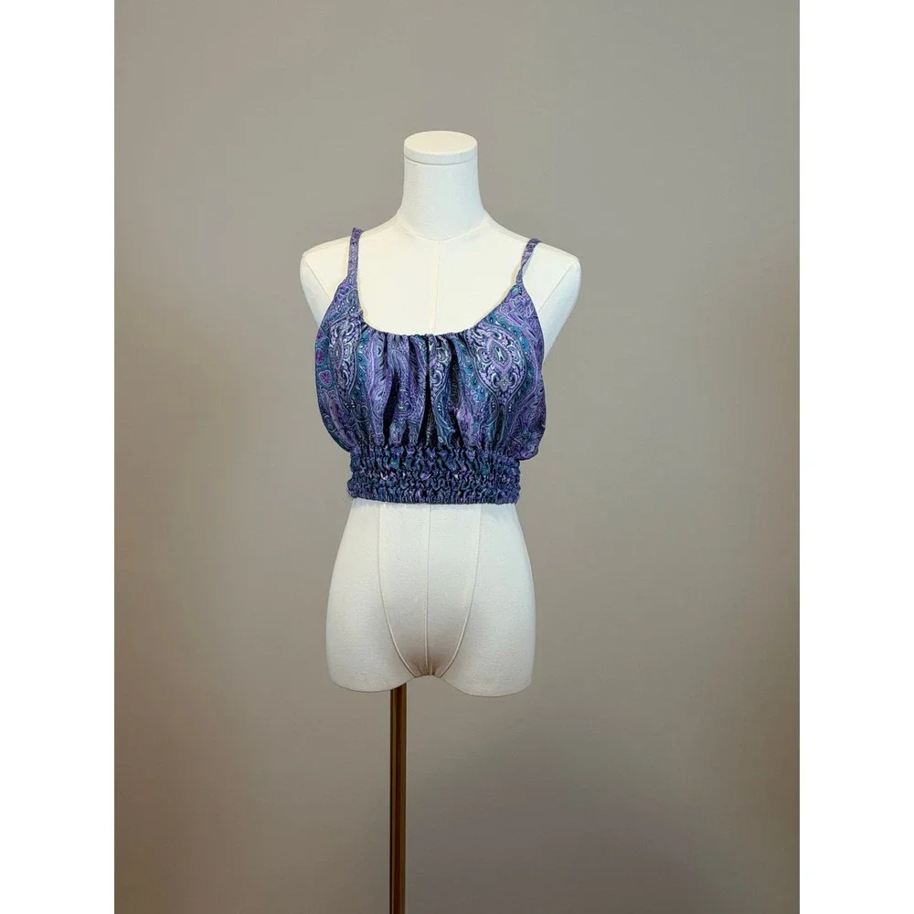 CYN‎ by Cynthia Mehra Purple Paisley 2 Piece Set Crop Top and Tie Front Shrug OS